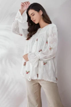 PATINE White Embroidered Pintuck Top -Cheap Wovencia Store 16547 3