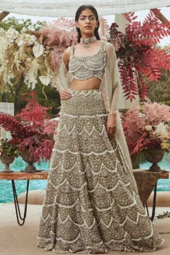 Ridhima Bhasin Sage Green Drop Pearl Embellished Lehenga Set