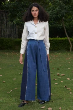 Ode To Odd Blue Colour Block Denim Pants