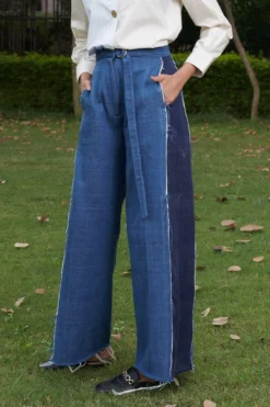 Ode To Odd Blue Colour Block Denim Pants -Cheap Wovencia Store 1701od30 3 1