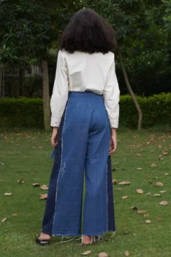 Ode To Odd Blue Colour Block Denim Pants -Cheap Wovencia Store 1701od30 5