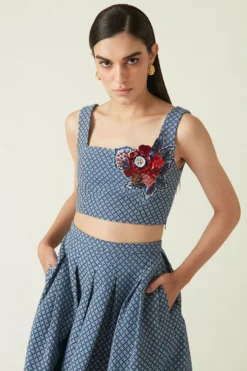 Payal Pratap Navy Lusi Quilted Top -Cheap Wovencia Store 1711pp25 3