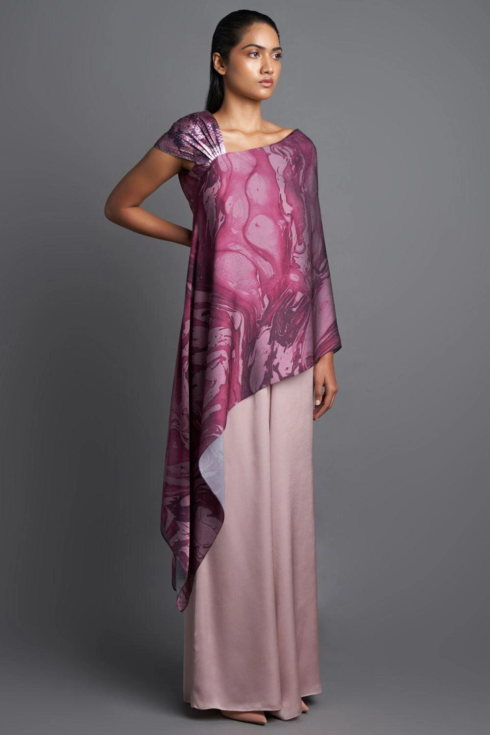 Amit Aggarwal Metallic Asymmetric Plum Top 2 Amit Aggarwal Metallic Asymmetric Plum Top - Image 2