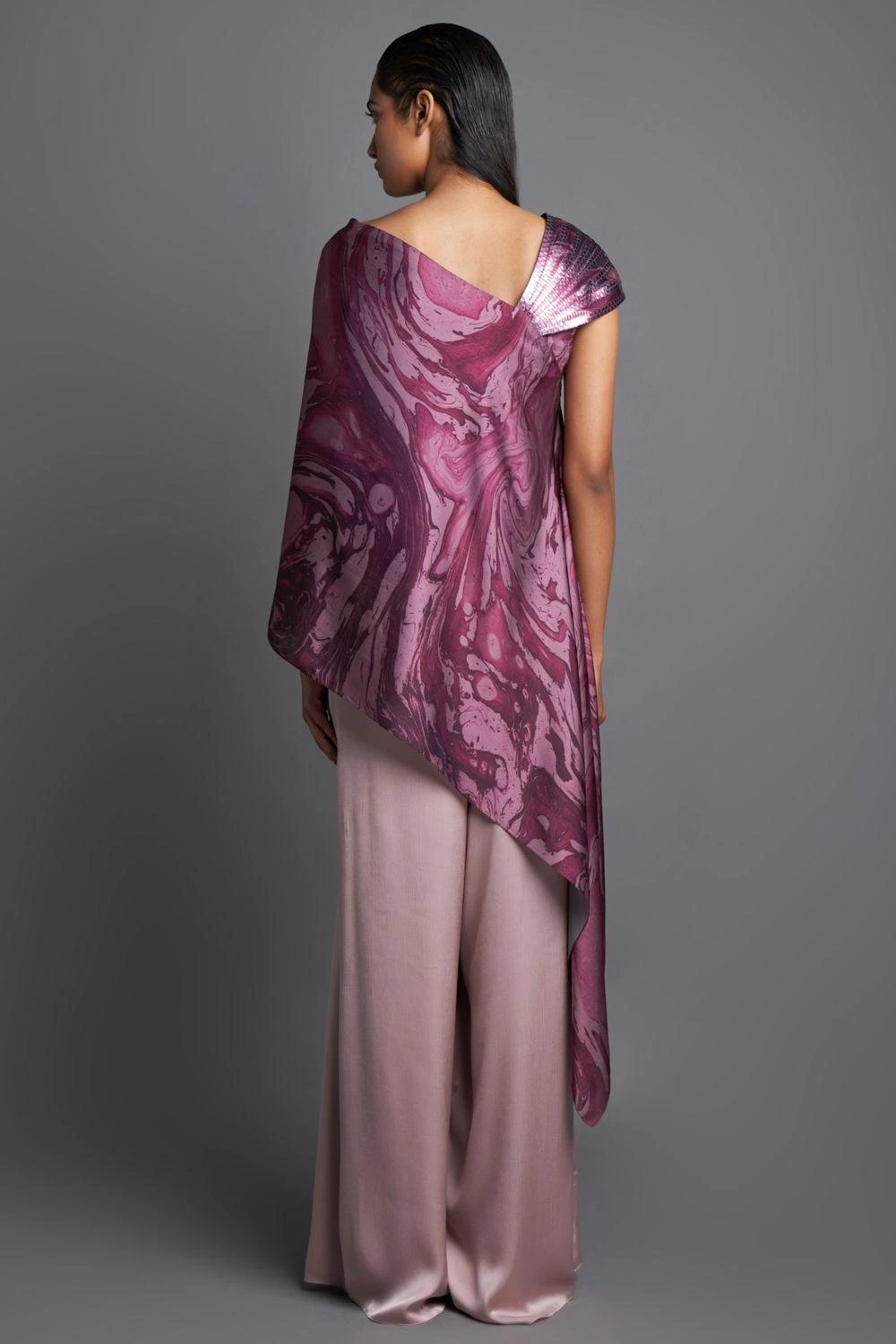 Amit Aggarwal Metallic Asymmetric Plum Top 4 Amit Aggarwal Metallic Asymmetric Plum Top - Image 4