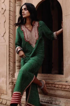 Avacara Green Handblock Printed Kaftan Dress -Cheap Wovencia Store 172ap12 3