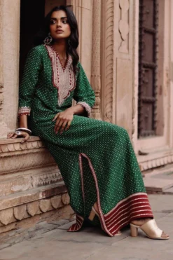 Avacara Green Handblock Printed Kaftan Dress -Cheap Wovencia Store 172ap12 5