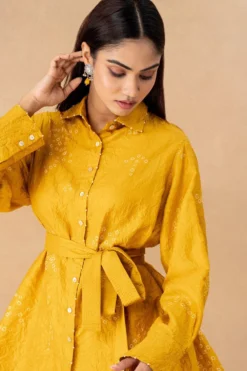 Divyam Mehta Yellow Bandhani Asymmetric Shirt & Belt Set -Cheap Wovencia Store 180723dm20 4