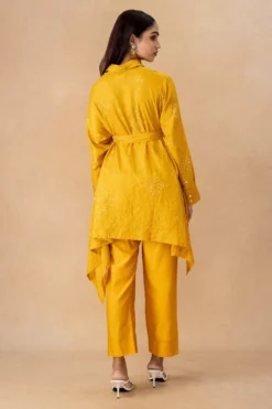 Divyam Mehta Yellow Bandhani Asymmetric Shirt & Belt Set -Cheap Wovencia Store 180723dm20 5