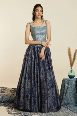 SVA Royal Blue Crepe-Organza Lehenga Set