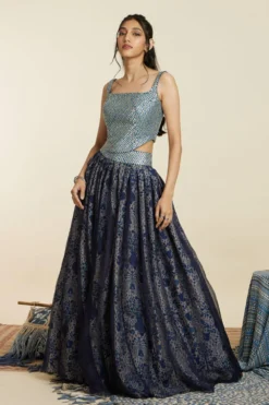 SVA Royal Blue Crepe-Organza Lehenga Set -Cheap Wovencia Store 181123sva105 4