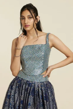 SVA Royal Blue Crepe-Organza Lehenga Set -Cheap Wovencia Store 181123sva105 5