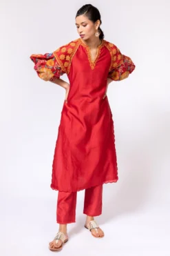 Chandrima Red Chanderi Pants