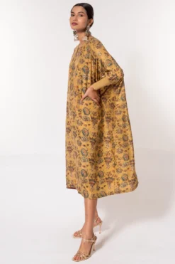 Divya Sheth Mustard Hand-block Printed Kaftan -Cheap Wovencia Store 184dy18 3