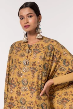 Divya Sheth Mustard Hand-block Printed Kaftan -Cheap Wovencia Store 184dy18 4