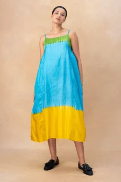 Injiri Blue & Green Clamp Dyed Dress