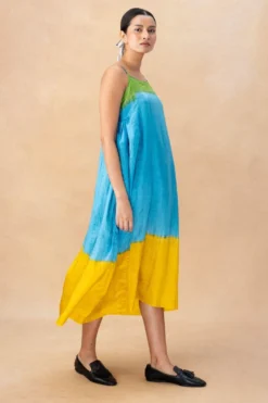 Injiri Blue & Green Clamp Dyed Dress -Cheap Wovencia Store 18823iri7 3