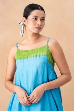 Injiri Blue & Green Clamp Dyed Dress -Cheap Wovencia Store 18823iri7 4