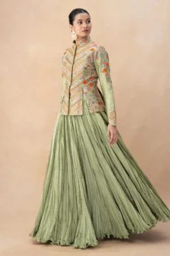 Debyani Green Floral Embellished Jacketed Lehenga Set -Cheap Wovencia Store 18923di5 2