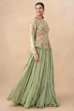 Debyani Green Floral Embellished Jacketed Lehenga Set -Cheap Wovencia Store 18923di5 3