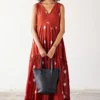 Khara Kapas Brick Red Tie Dyed Maxi Dress