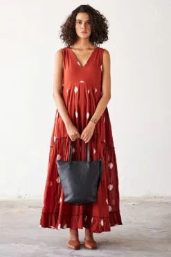 Khara Kapas Brick Red Tie Dyed Maxi Dress