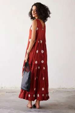 Khara Kapas Brick Red Tie Dyed Maxi Dress -Cheap Wovencia Store 19923kk44 4