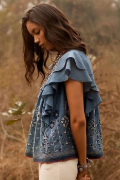 Payal Pratap Floral Embroidered Top With Ruffled Sleeves -Cheap Wovencia Store 1sb 54 2