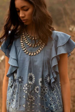 Payal Pratap Floral Embroidered Top With Ruffled Sleeves -Cheap Wovencia Store 1sb 54 3