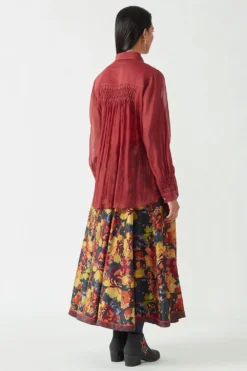Payal Pratap Maroon Printed Shirt With Smocking Details -Cheap Wovencia Store 1vr 17a 3
