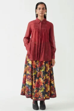 Payal Pratap Maroon Printed Shirt With Smocking Details -Cheap Wovencia Store 1vr 17a 4