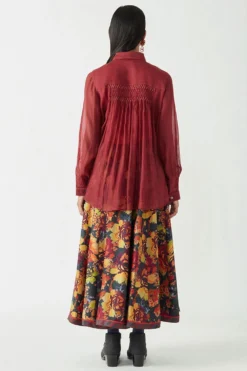 Payal Pratap Maroon Printed Shirt With Smocking Details -Cheap Wovencia Store 1vr 17a 5