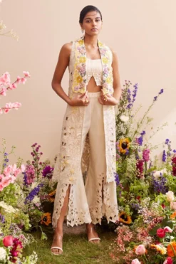 Chandrima Ivory Cutwork Bell Bottom Pants