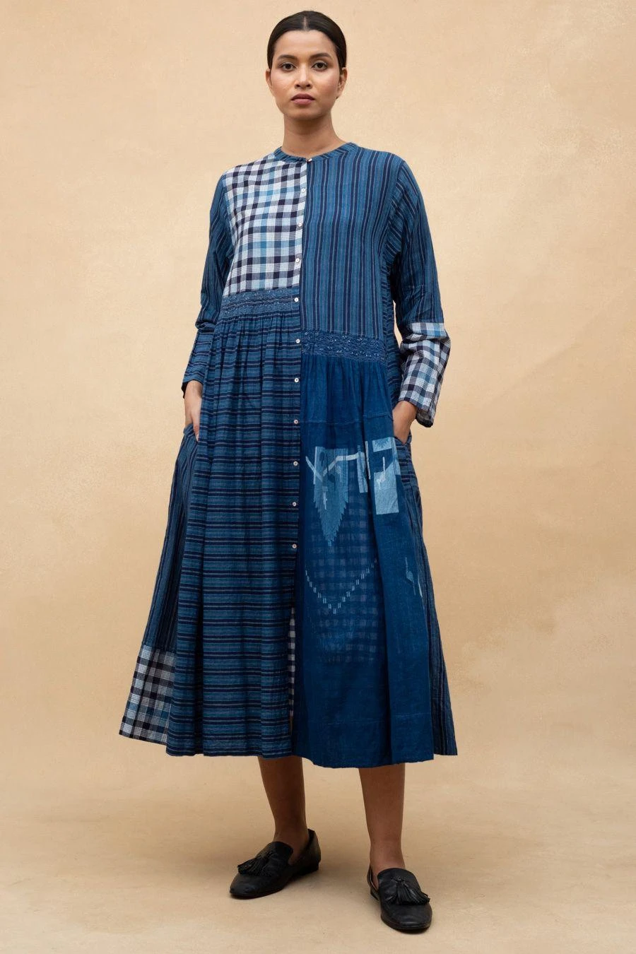 Injiri Navy Blue Hand-done Jamdani Checkered Dress 1 Injiri Navy Blue Hand-done Jamdani Checkered Dress
