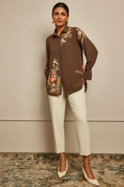 PATINE Mouse Grey Silk Crepe Embroidered Shirt