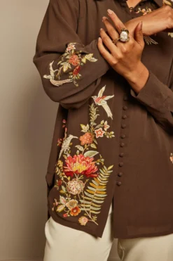 PATINE Mouse Grey Silk Crepe Embroidered Shirt -Cheap Wovencia Store 204pa14 3 1