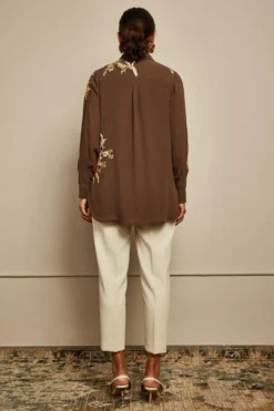 PATINE Mouse Grey Silk Crepe Embroidered Shirt -Cheap Wovencia Store 204pa14 4 1