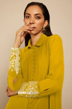 PATINE Mustard Yellow Silk Georgette Shirt -Cheap Wovencia Store 204pa20 3