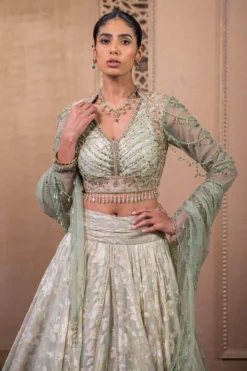 Tarun Tahiliani Sage Green Hand Embellished Lehenga Set -Cheap Wovencia Store 20623tt15 3