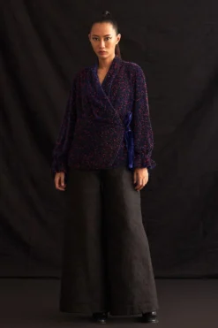 Amrich Mika Woven Silk Quilted Wide Leg Trousers