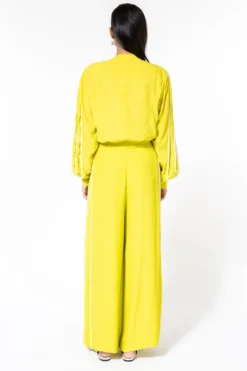 Bodice Yellow High Waisted Pants With Side Seam Details -Cheap Wovencia Store 2111bo15 5
