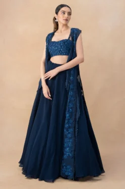 Mishru Blue Floral Embellished Cape Set -Cheap Wovencia Store 21923mis6 2