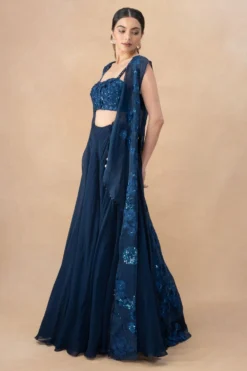 Mishru Blue Floral Embellished Cape Set -Cheap Wovencia Store 21923mis6 3