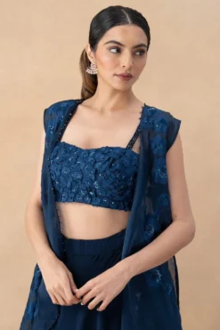 Mishru Blue Floral Embellished Cape Set -Cheap Wovencia Store 21923mis6 4