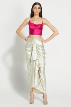 431-88 By Shweta Kapur Silk Satin Fuchsia Cowl Top