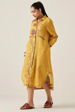 Sunira Designs Yellow Gulzaar Shirt Dress -Cheap Wovencia Store 2222323sg16 3