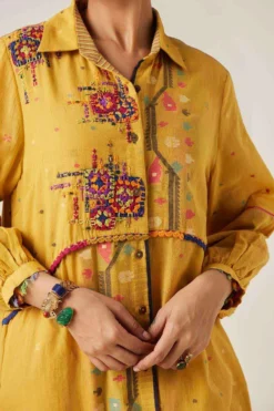 Sunira Designs Yellow Gulzaar Shirt Dress -Cheap Wovencia Store 2222323sg16 4