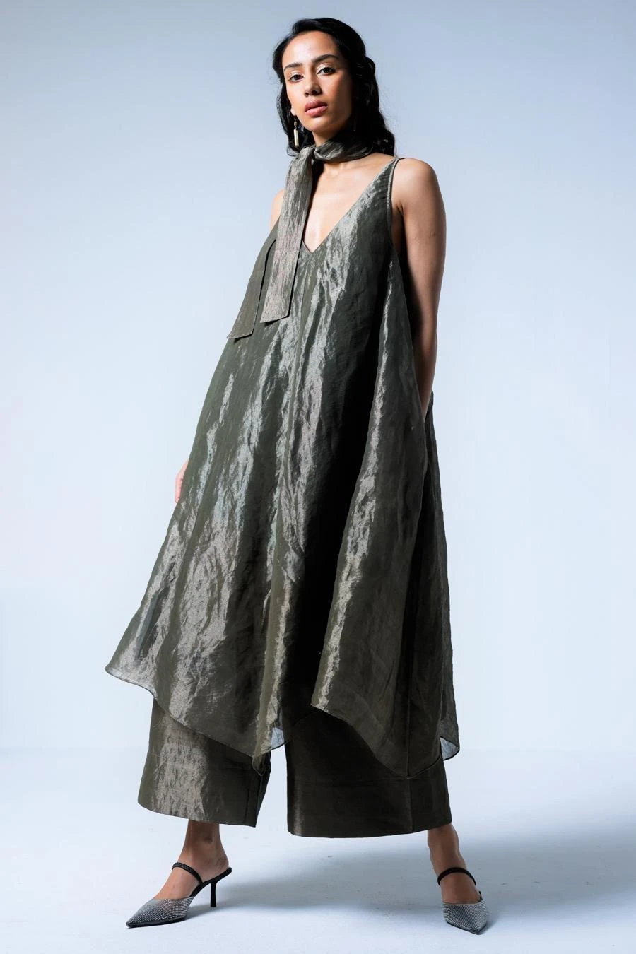 Shorshe Silver Grey Handloom Tissue Palazzo Pants 3 Shorshe Silver Grey Handloom Tissue Palazzo Pants - Image 3