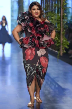 Gauri & Nainika Pink & Red Floating Peony One Shoulder Dress -Cheap Wovencia Store 2311gn24 2