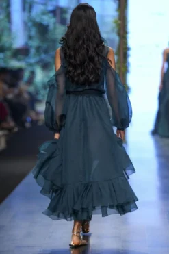 Gauri & Nainika Bottle Green Cold Shoulder Dress -Cheap Wovencia Store 2311gn26 3