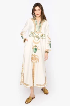 Heirloom By Rara Avis Off White Hamsa Embroidered Column Dress